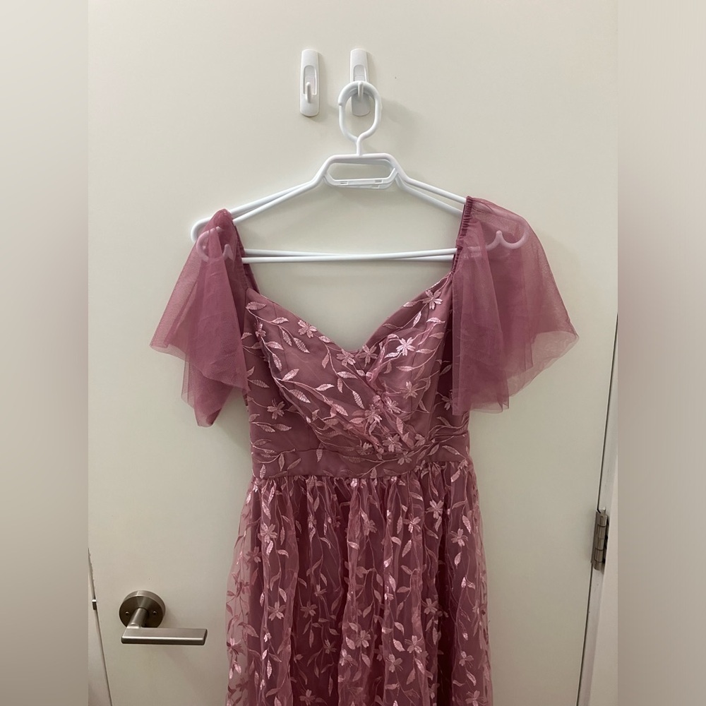 Embroidery A line prom dress pink tulle NWOT Size 4 - Picture 4 of 7